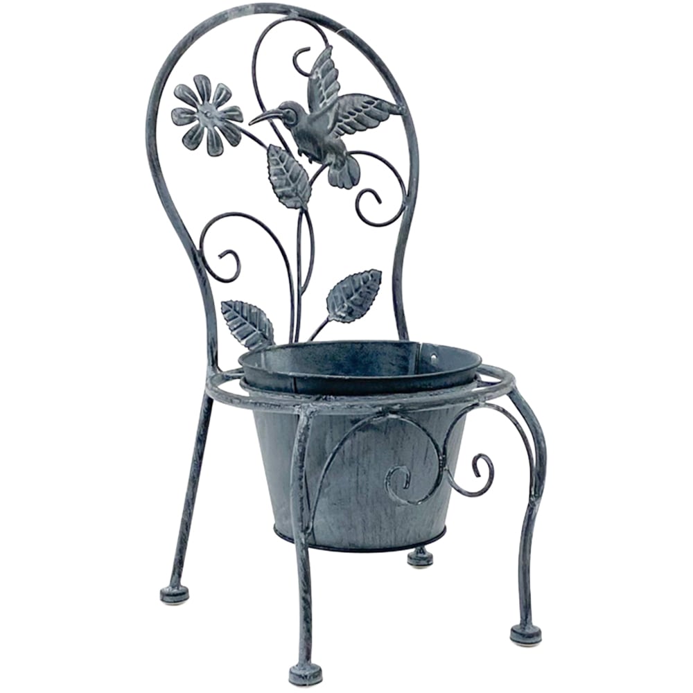 Acacia Home Stone Grey Metal Garden Planter 44cm Image 1