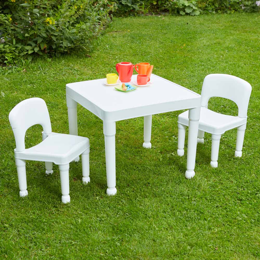 Liberty House Toys Kids White Plastic Table and 2 Chairs Set Image 1