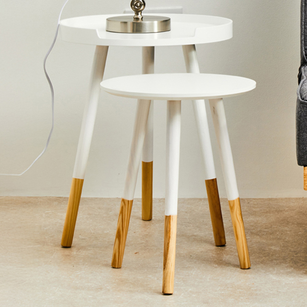 Premier Housewares Viborg White and Natural Wooden Small Round Side Table Image 1