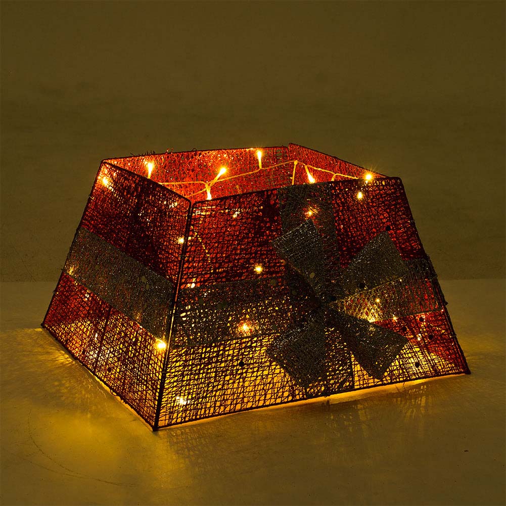 Living and Home Red and White Square Christmas Tree Collar Basket Image 4