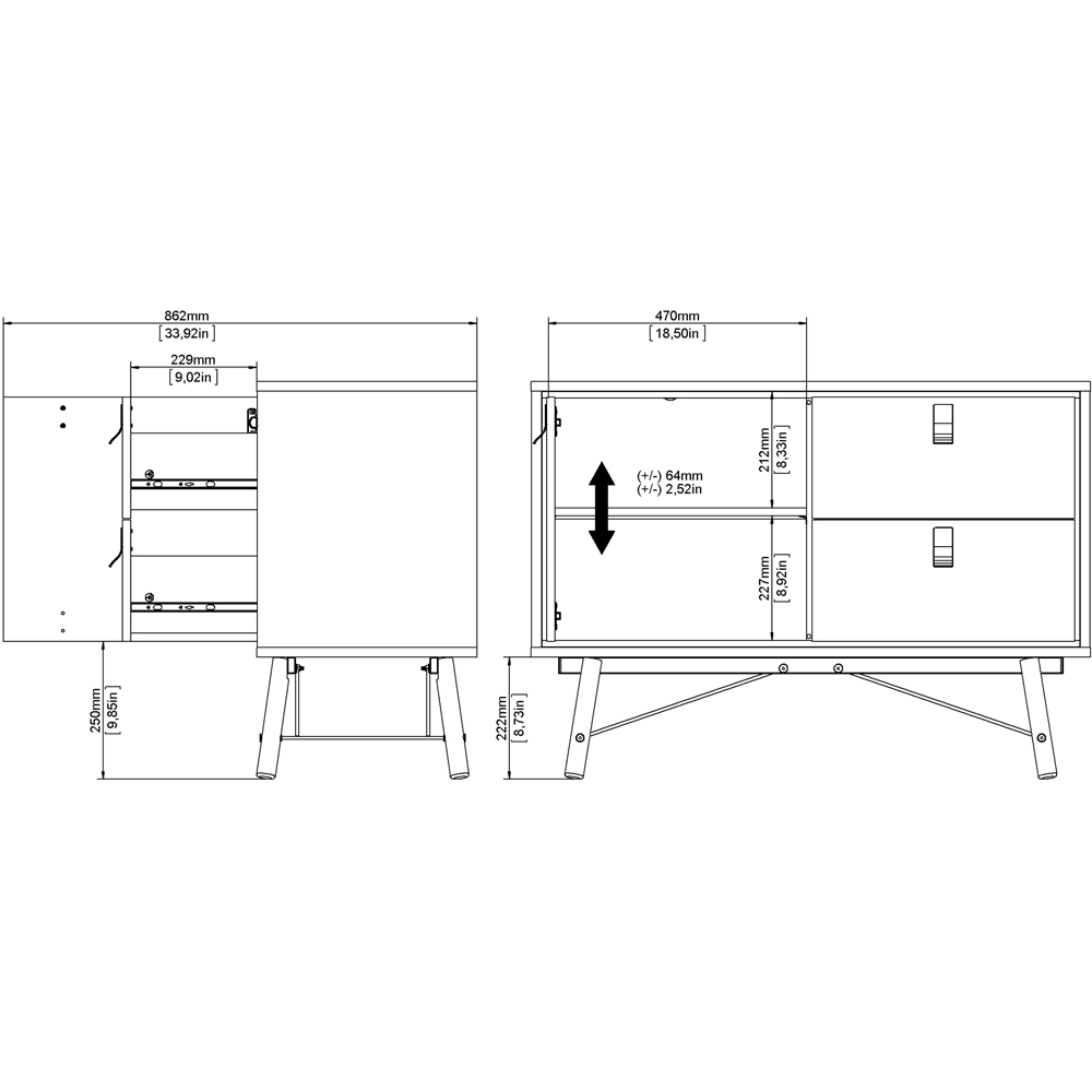 Florence Ry Single Door 2 Drawer Matt White Sideboard Image 8