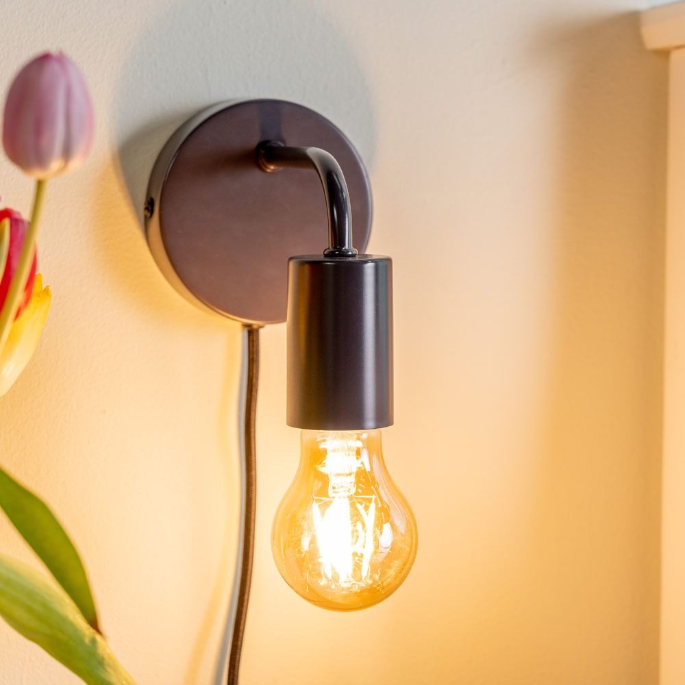ValueLights Jordy Colour Pop Charcoal Plug-in LED Wall Light Image 3