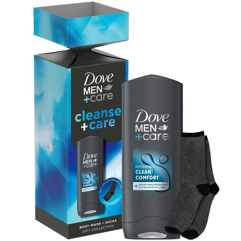 Dove Men+Care Cleanse Bodywash and Socks Gift Set 2 Pack Image 3