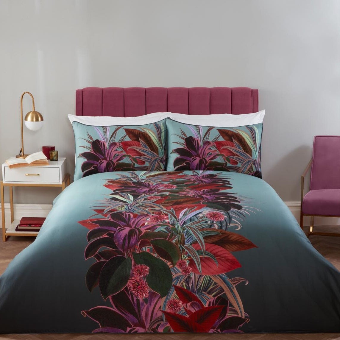 Divante Botanica Duvet Cover and Pillowcase Set - Teal / King Image 1