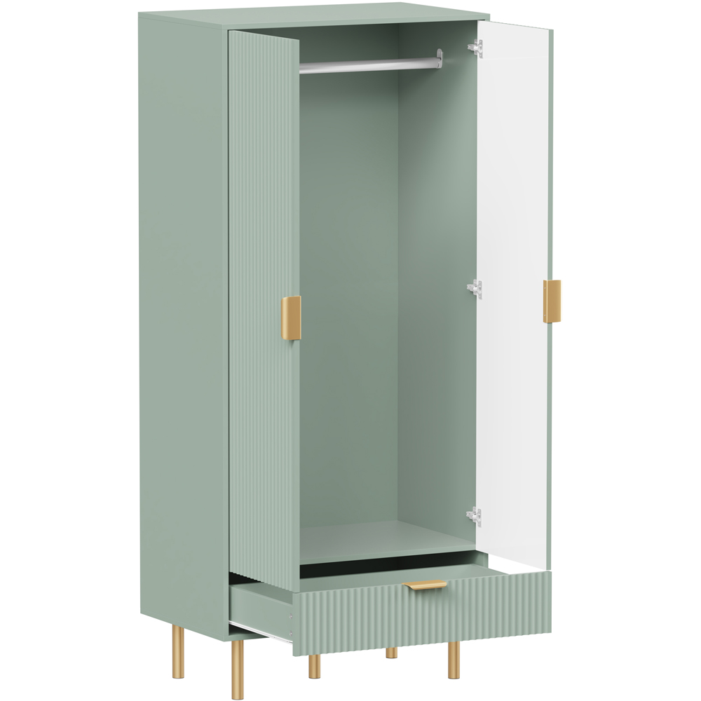 FurnitureHMD 2 Door Single Drawer Green Wave Pattern Wardrobe with Hanging Rail Image 4