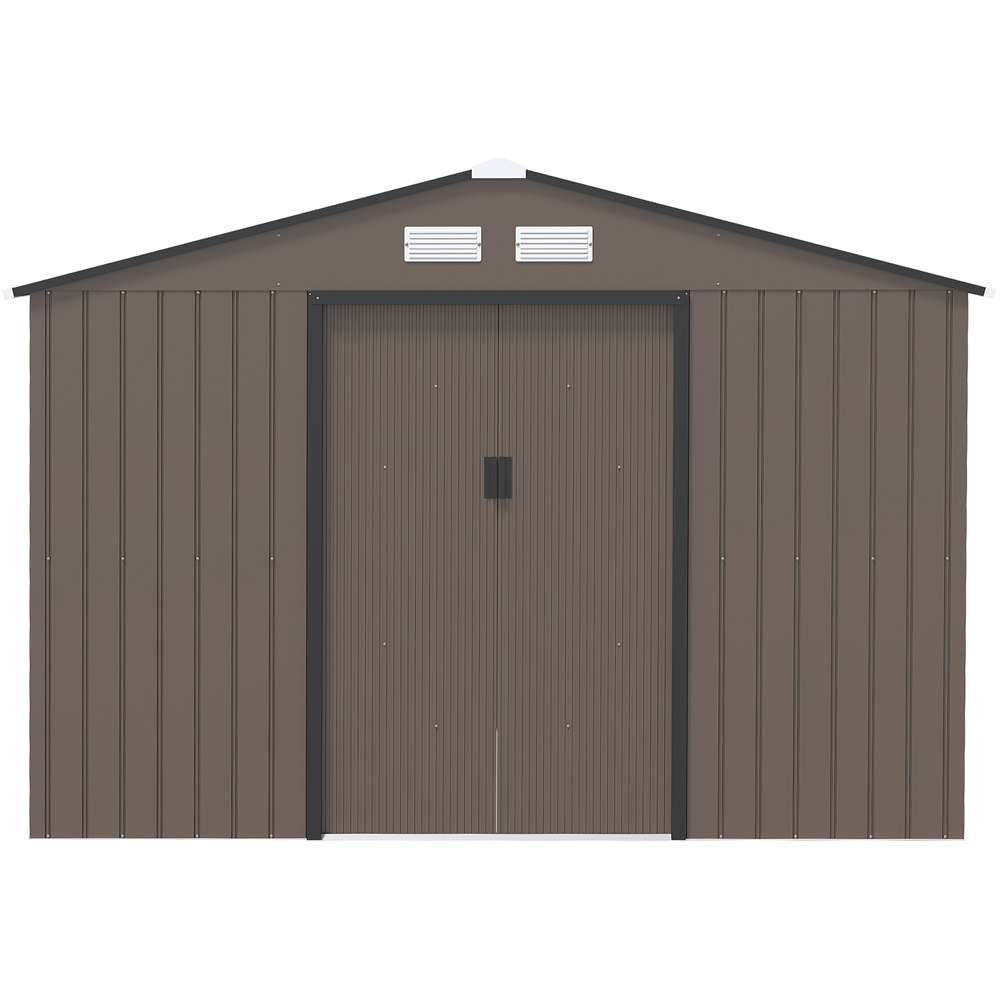 Outsunny 9 x 6ft Double Door Brown Garden Metal Shed Image 3