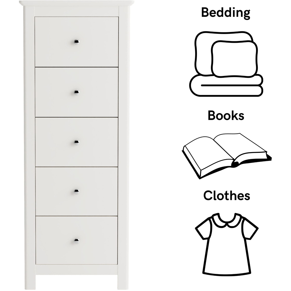 Core Products Nairn 5 Drawer White Narrow Chest of Drawers Image 6