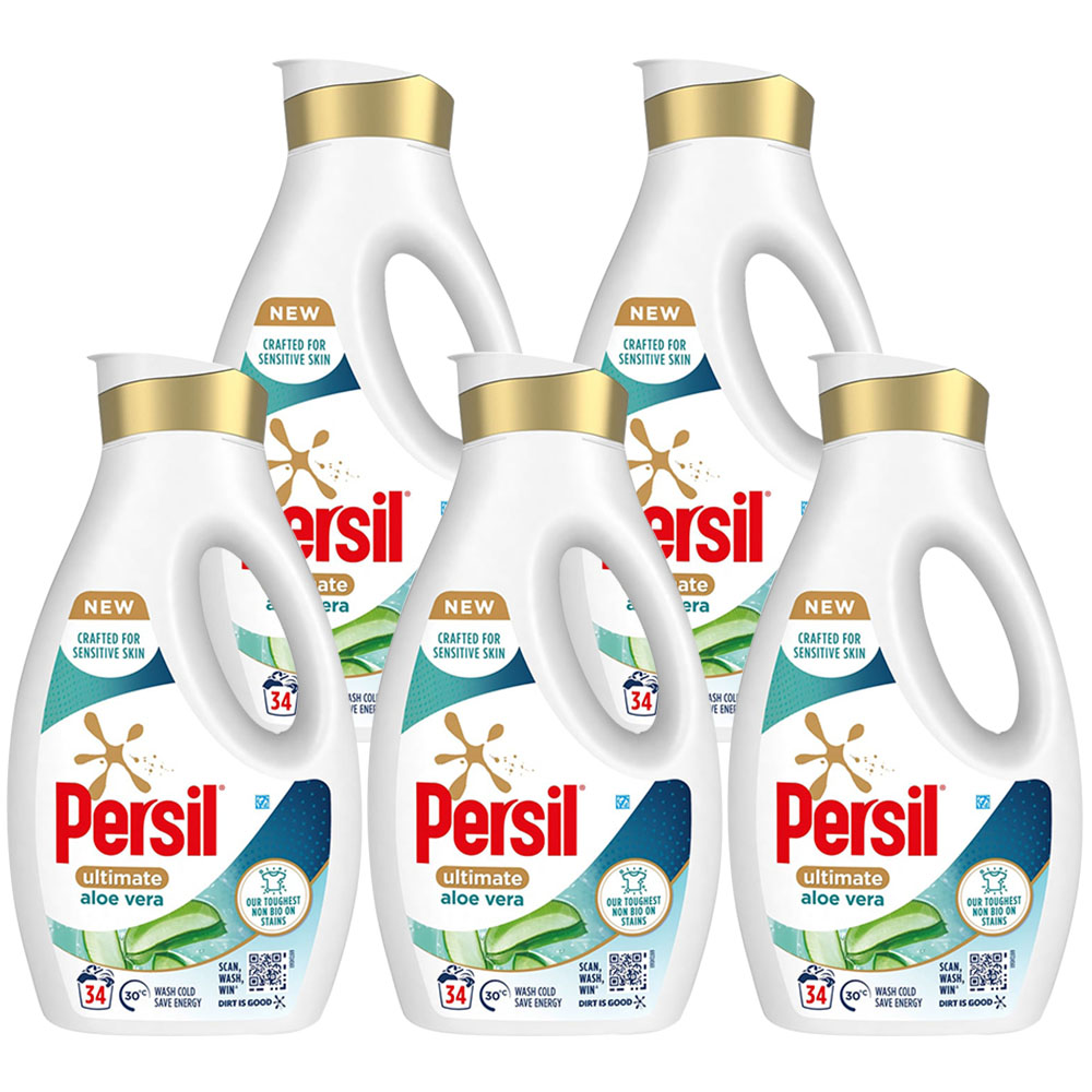 Persil Ultimate Non-Bio Aloe Vera Laundry Washing Liquid Detergent 34 Washes Case of 5 x 918ml Image 1