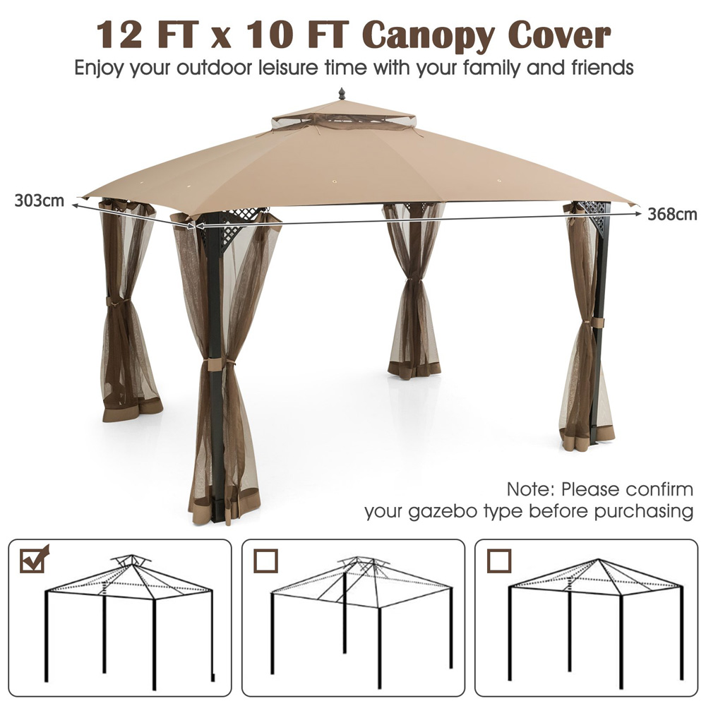 Costway 368 x 303cm Brown Gazebo Replacement Top with Air Vent and Drainage Holes Image 9