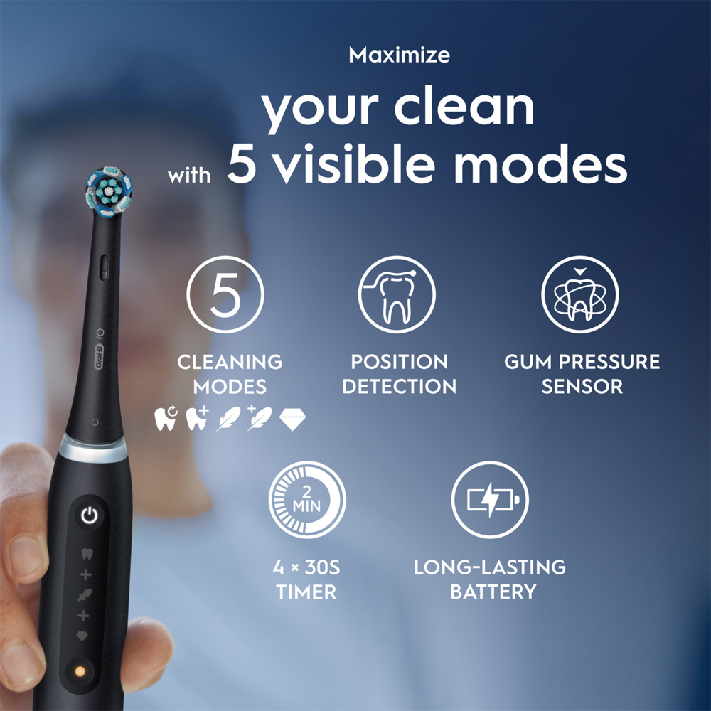 Oral-B iO5 Series Matt Black Smart Pressure Sensor Rechargeable Electric Toothbrush Image 6