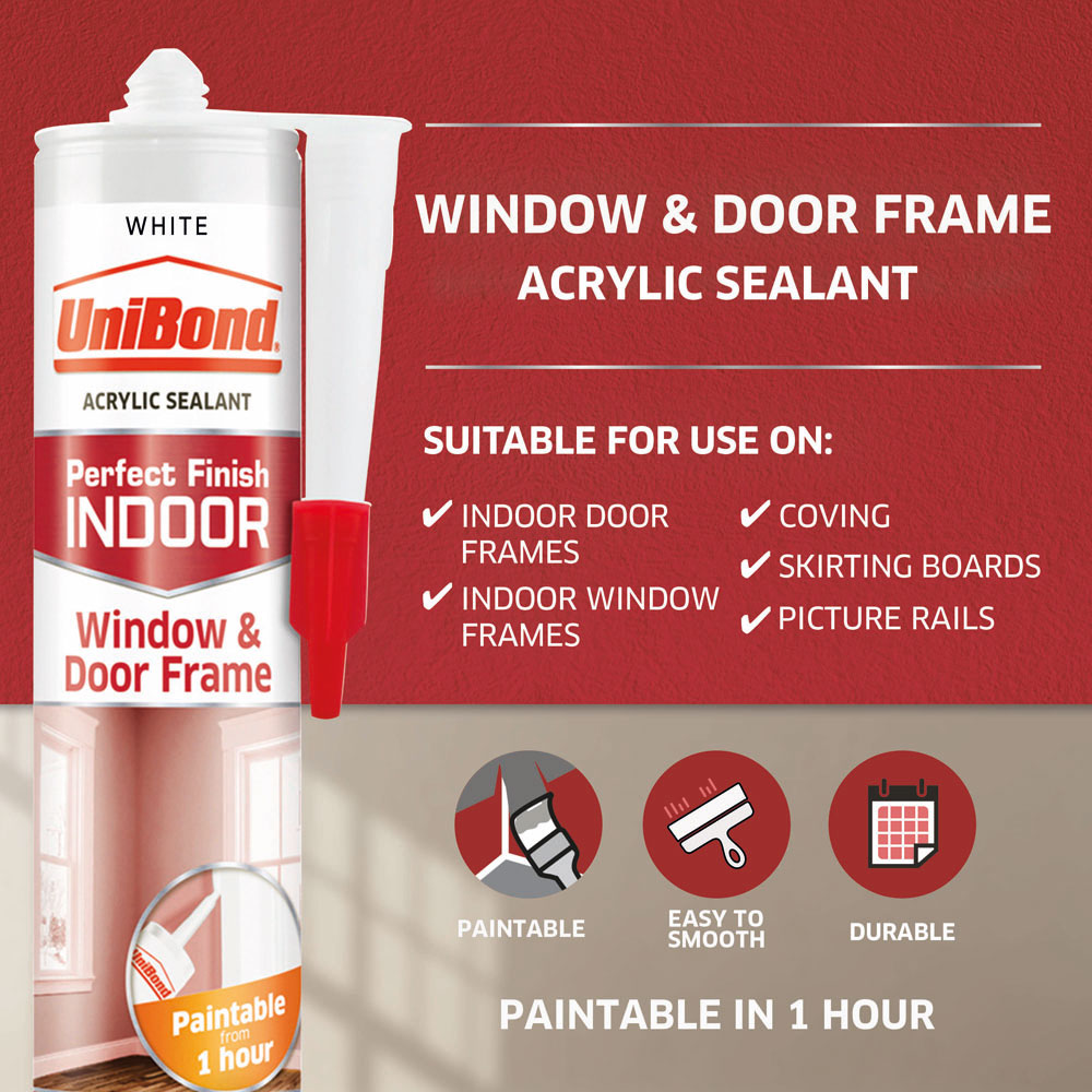 UniBond White Indoor Window and Door Frame Sealant Cartridge 300ml Image 2
