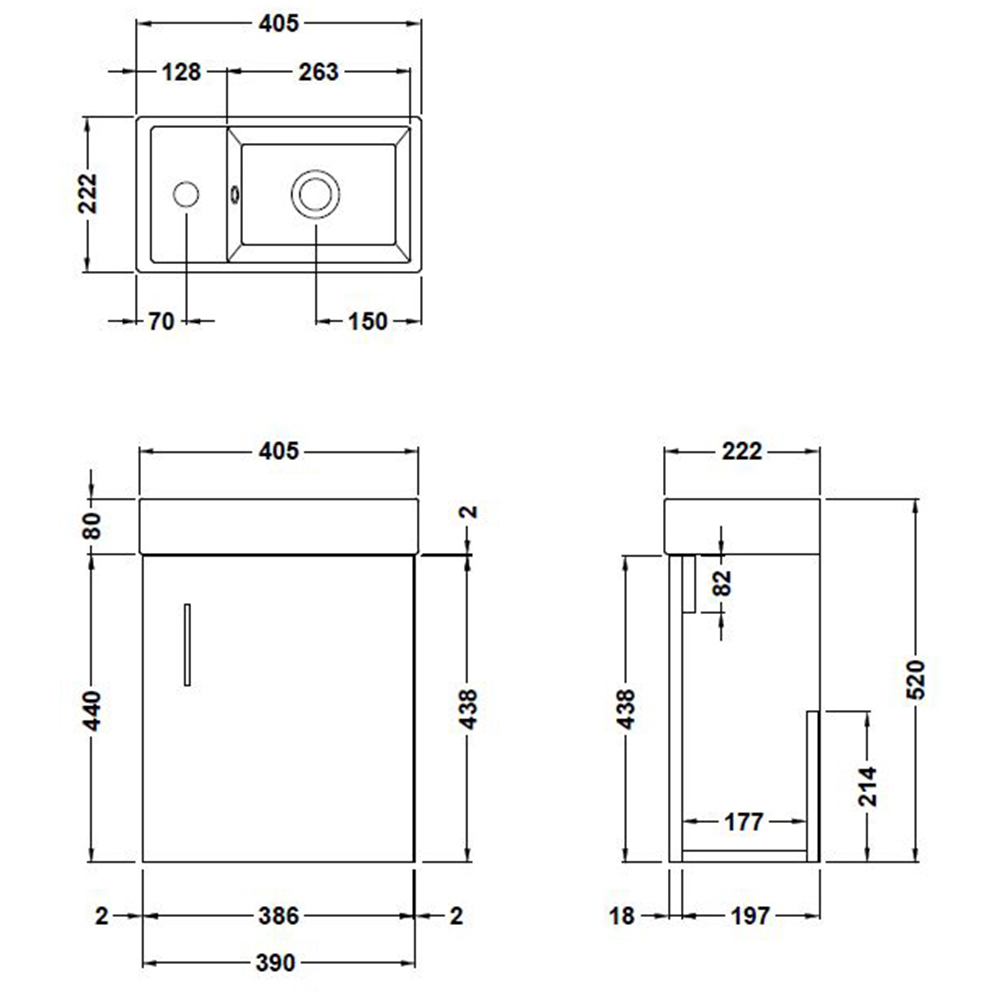 nuie Vault Single Door Hacienda Black Wall Hung Vanity Unit and 1 Tap Hole Ceramic Basin 400mm Image 2