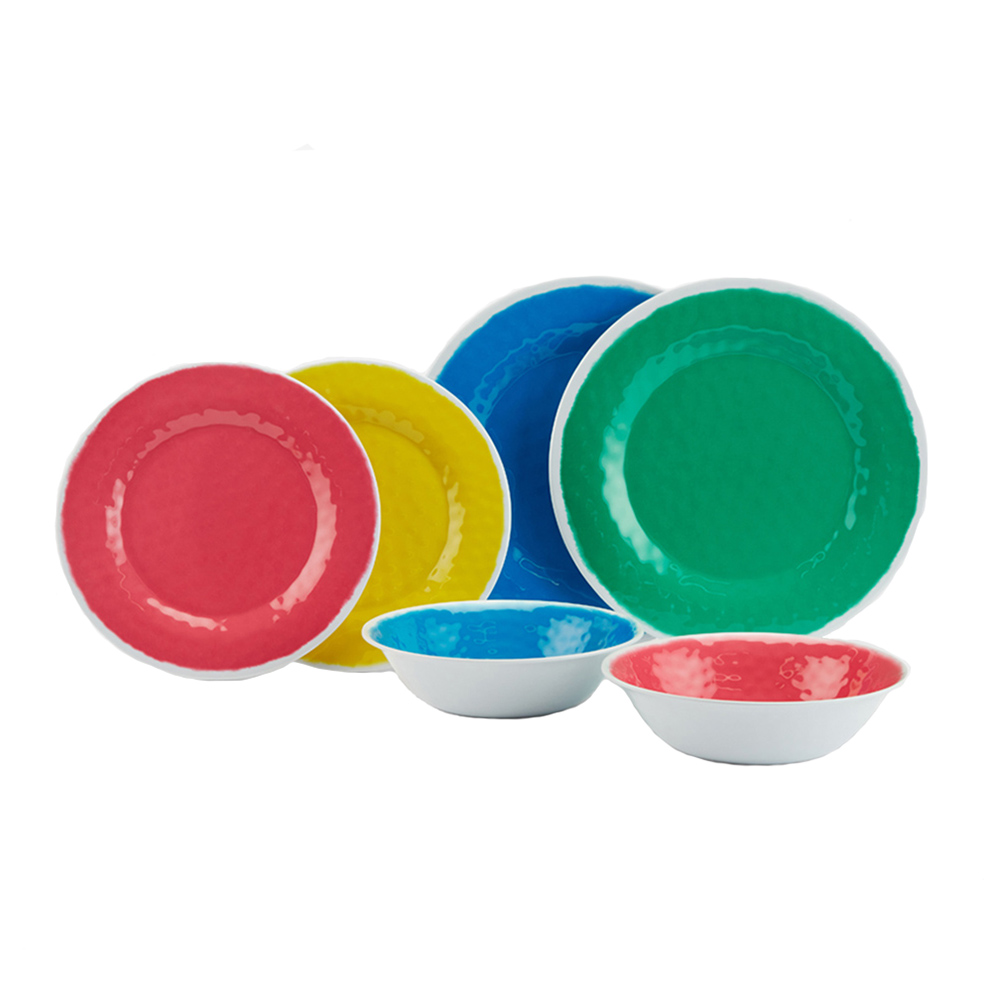 Melamine Dinnerware Sets - 12 pcs Melamine Plates Outdoor Plates Summer  Plates and Bowls Sets Melamine Plates Ideal Camping Dish Set Dinnerware Set