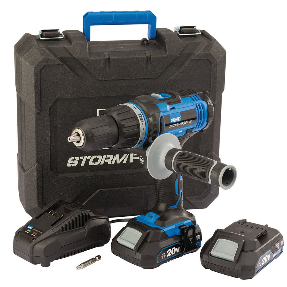 Draper Storm Force 20V Combi Drill with 2 x 2.0Ah Batteries and Charger Image 1