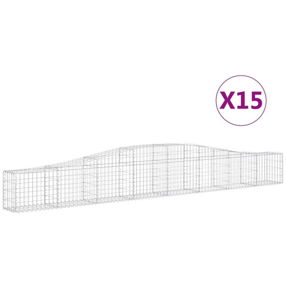 vidaXL Silver Galvanised Iron Arched Gabion Basket 400 x 30 x 40/60cm 15 Pack Image 2