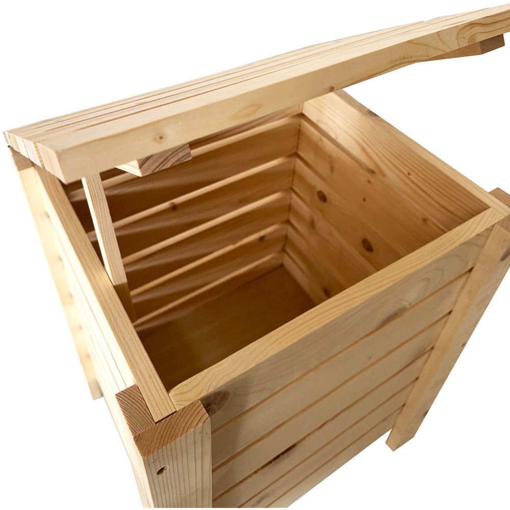 Core Products Natural Pre-Sanded Solid Pine Slatted Narrow Storage Box with Lid Image 7