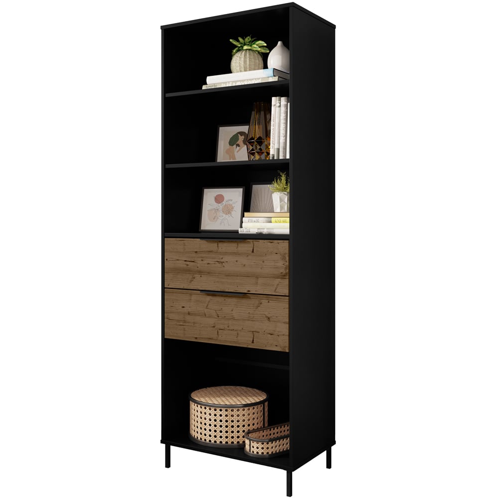 Seconique Madrid 2 Drawer 4 Shelf Black Acacia Effect Bookcase Image 7