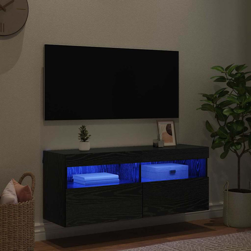vidaXL 2 Door 2 Shelf Black Oak TV Cabinet with LED Lights Image 5