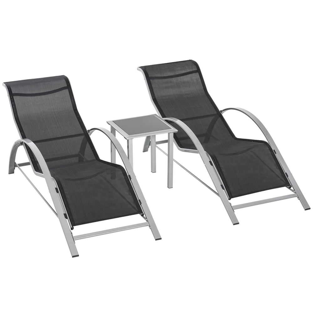 Outsunny 2 Seater Black Sun Lounger Set Image 2