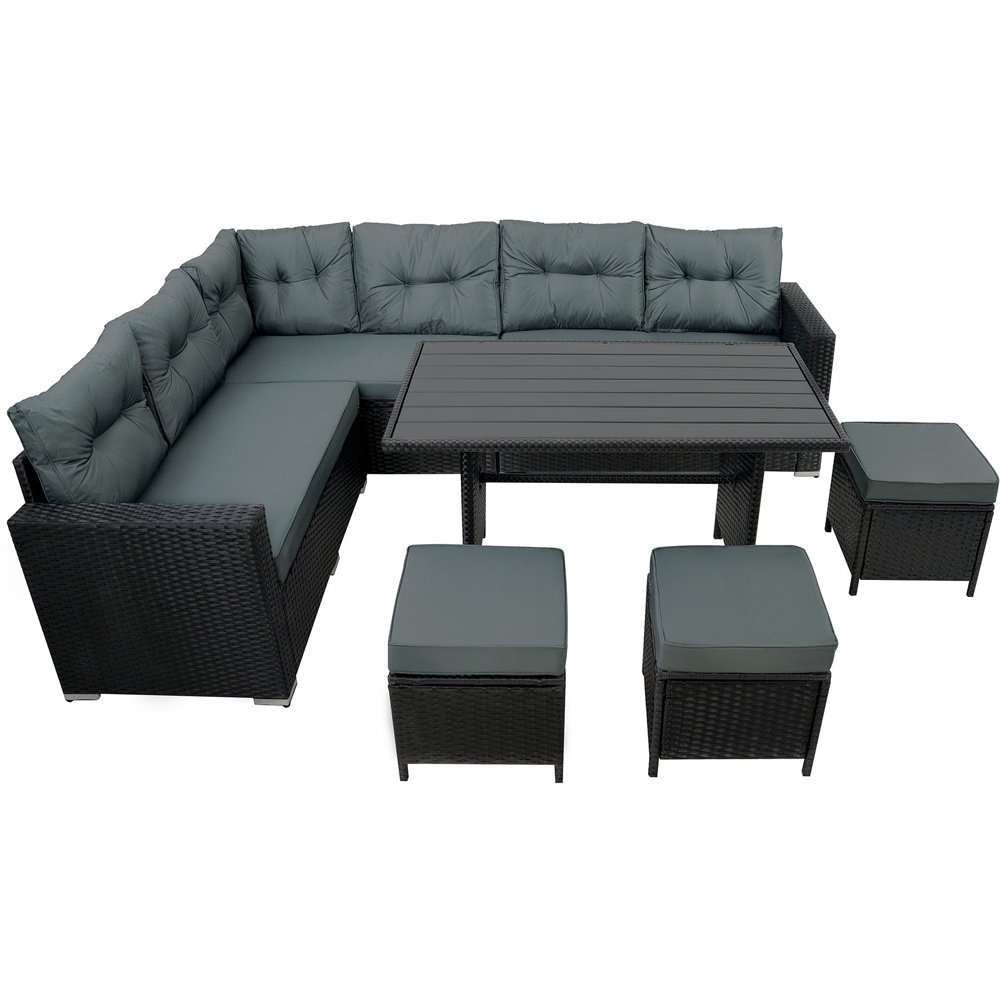 MonsterShop 6 Seater Black Rattan Corner Sofa Set with Composite Table Image 3