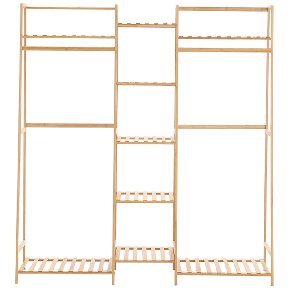 Living and Home Multi-Tier Natural Bamboo Clothing Rack with Storage Shelf Image 3