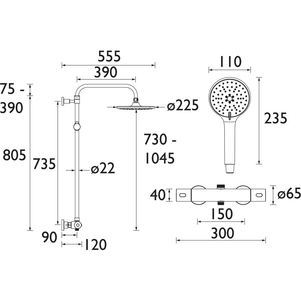 Bristan Buzz Matt Black Thermostatic Waterfall Bar Mixer Shower with Handset Image 9