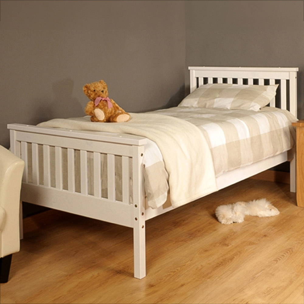 Brooklyn Single White Wooden Bed Frame Image 1