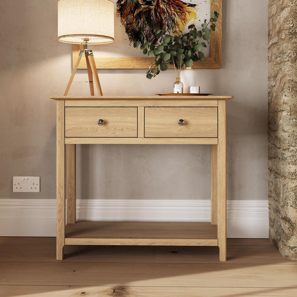 FWStyle Taberno 2 Drawer Oak Hallway Console Table Image 5