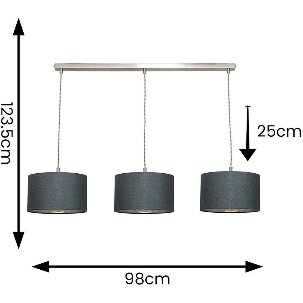 ValueLights Reni Charcoal Chrome Drum Shade 3 Drop Bar Chrome Diner LED Ceiling Pendant Light Image 7