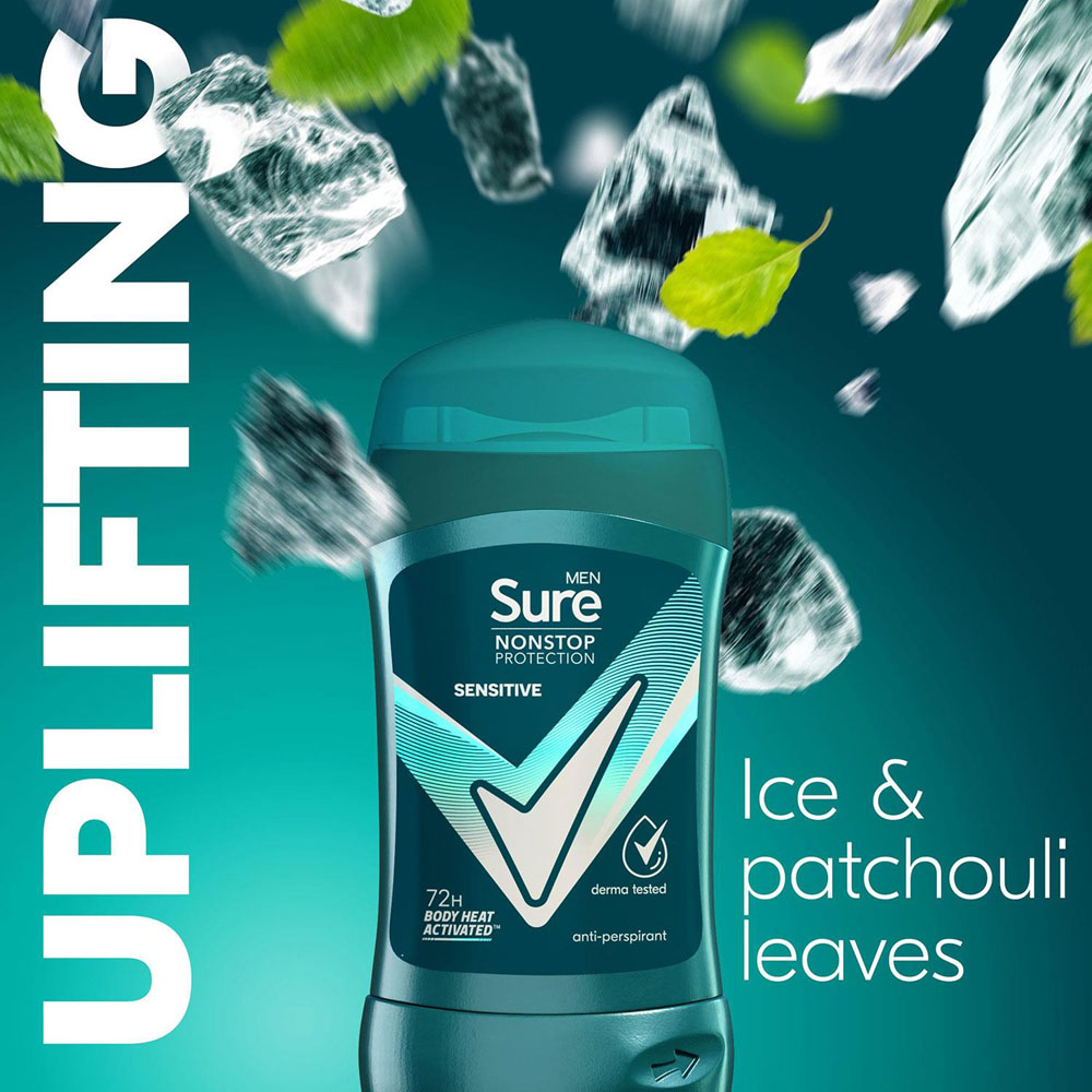 Sure Men Sensitive 72H Nonstop Protection Anti-Perspirant Deodorant Stick 50ml 18 Pack Image 5