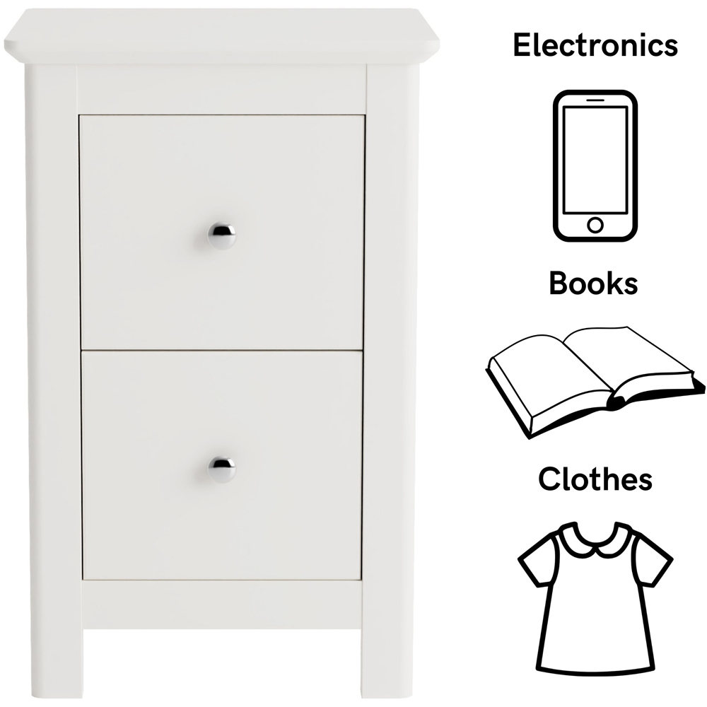 Core Products Nairn 2 Drawer White Petite Bedside Cabinet Image 6