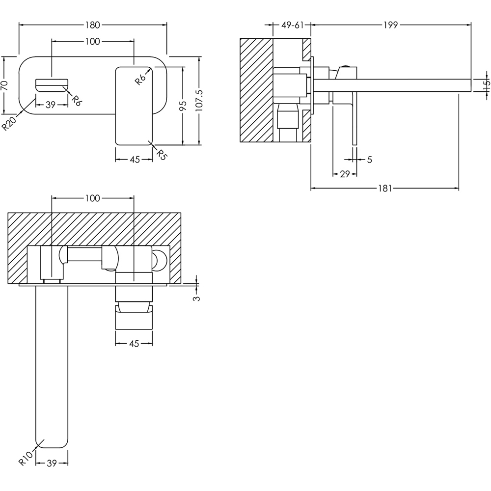 nuie Windon Chrome Wall Mounted 2 Tap Hole Basin Mixer with Plate Image 2