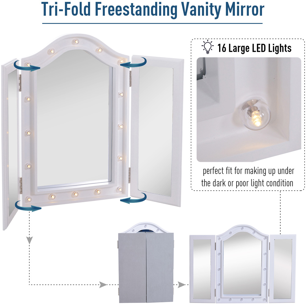 Portland White LED Trifold Freestanding Mirror Image 5