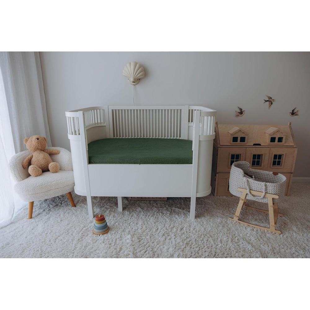 MHG Living Green Cotton Muslin Fitted Cot Bed Sheet 140 x 70cm 2 Pack Image 2