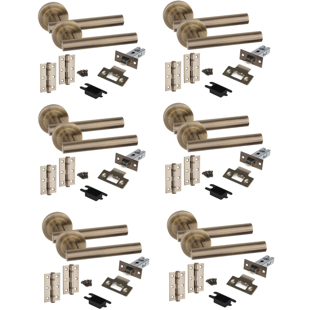 Golden Grace Antique Brass Straight T-Bar Handles Set 6 Pack Image 1