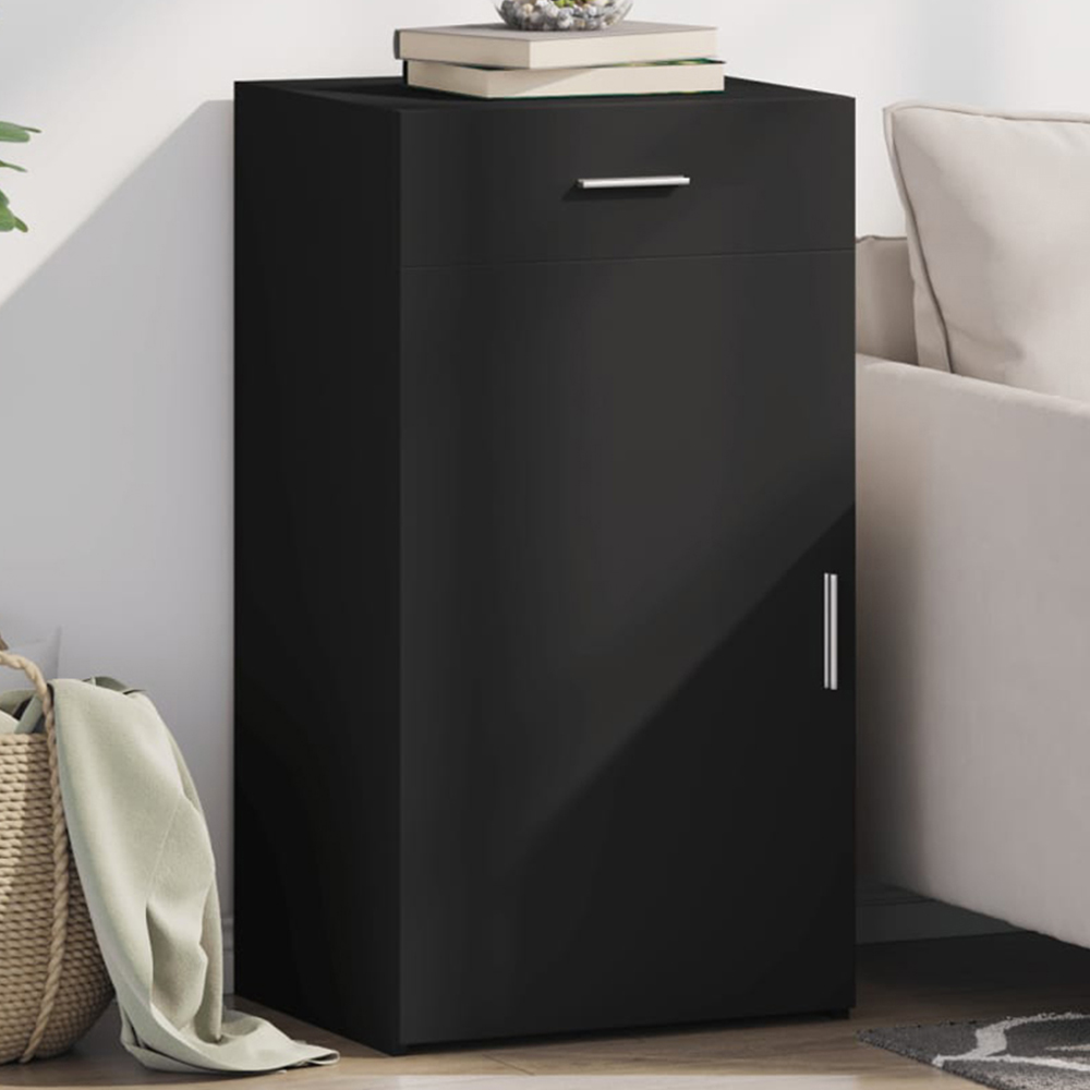 vidaXL Single Door Single Drawer Black Sideboard Image