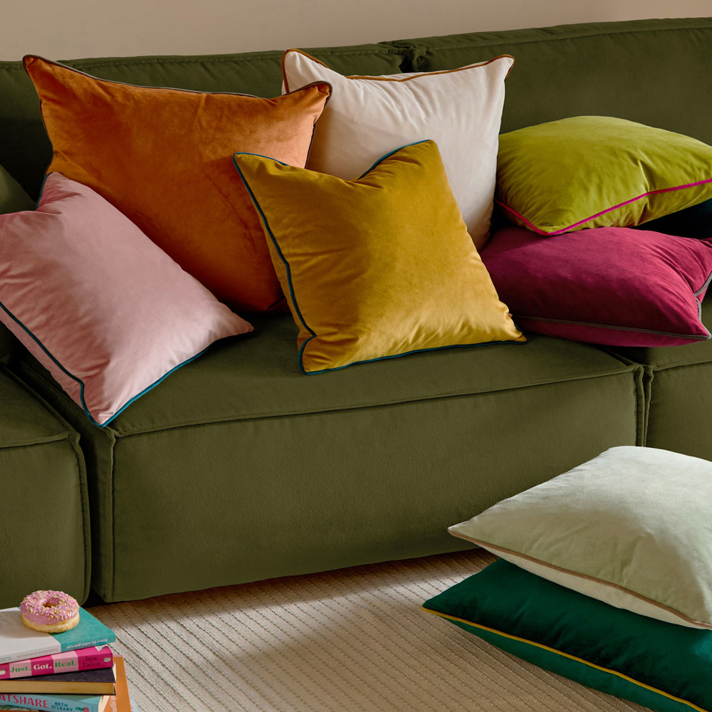 Furn Meridian Eucalyptus and Natural Velvet Cushion 55 x 55cm Image 6