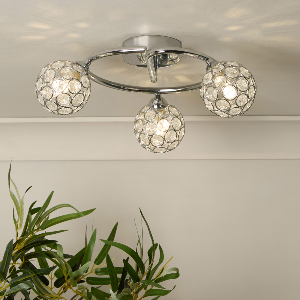 Lighting Collection Waylen 3 Light Crystal Effect Round Shade Ceiling Fitting Image 2