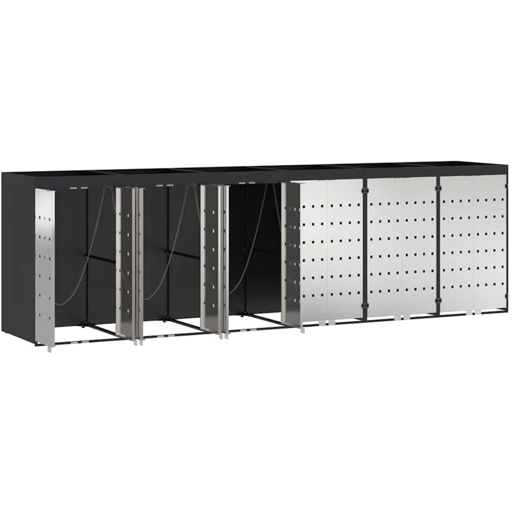 vidaXL Anthracite 6 Wheelie Bin Storage Shed with Stainless Steel Door and Planter Roof Image 5