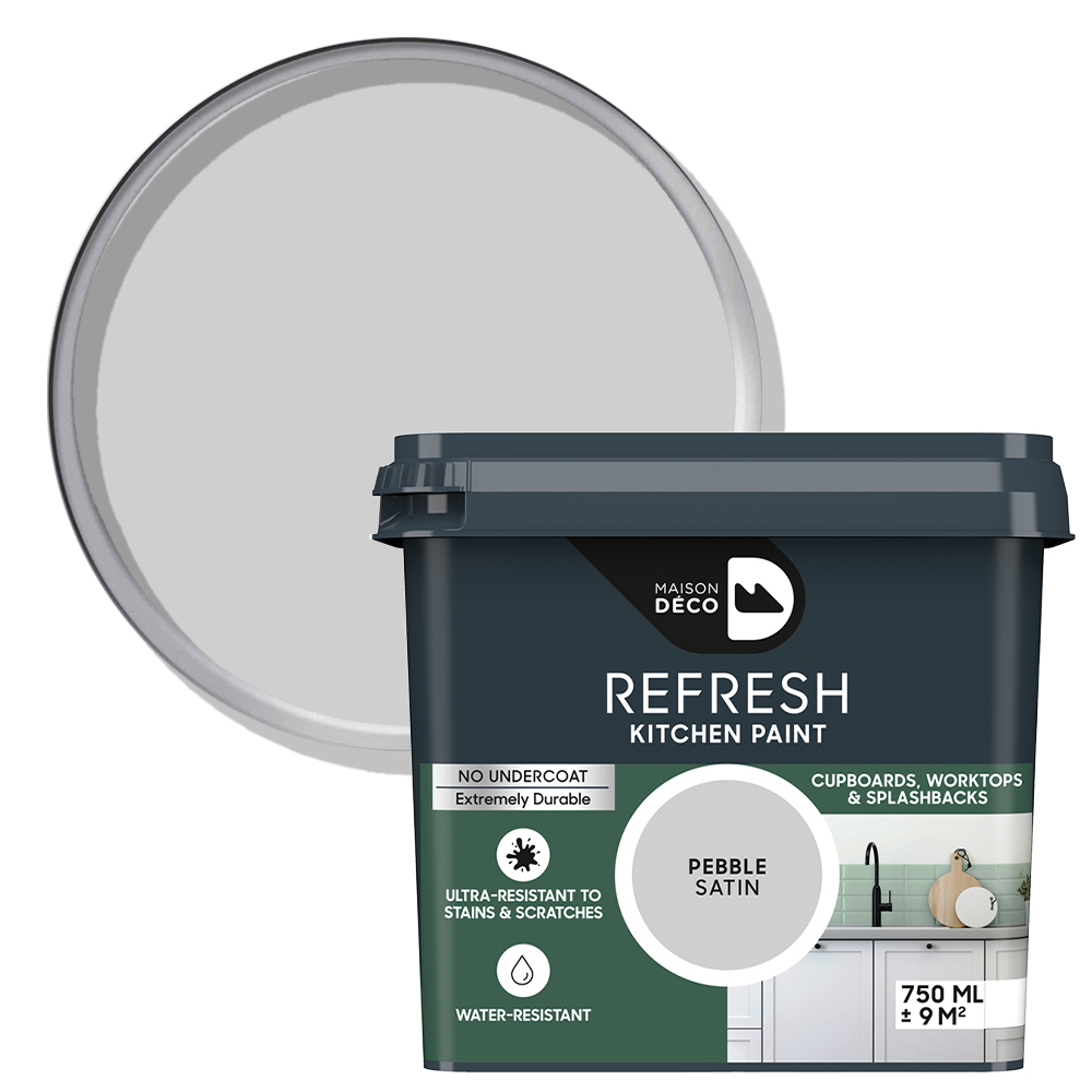 Maison Deco Refresh Kitchen Cupboards and Surfaces Pebble Satin Paint 750ml Image 1