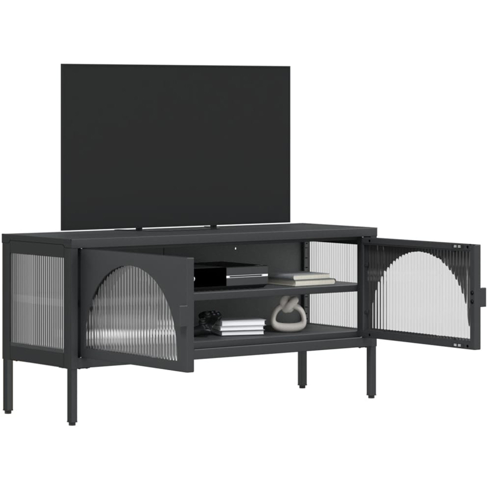 vidaXL 2 Door Black Fluted Glass and Steel TV Cabinet Image 3