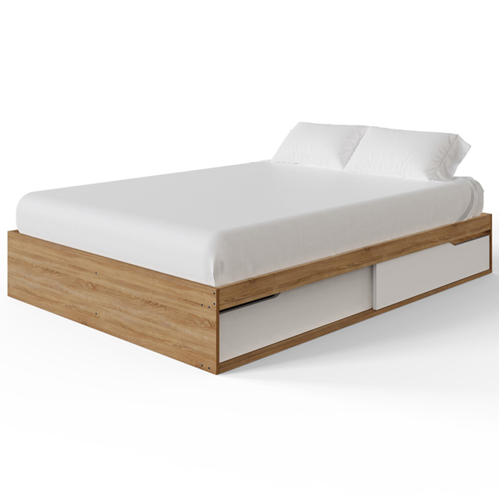 GFW Kai Small Double Oak and White 2 Drawer Platform Storage Bed with Memory Pocket Spring Mattress Image 3