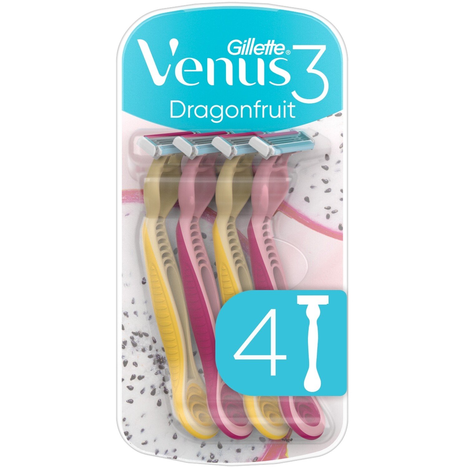 Pack of 4 Venus Simply 3 Dragonfruit Disposable Razors Image 2