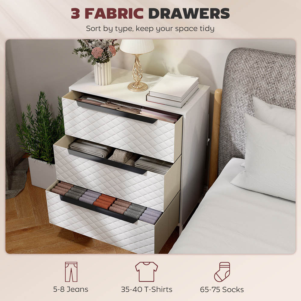 Portland 3 Fabric Drawer White Chest of Drawers Image 7