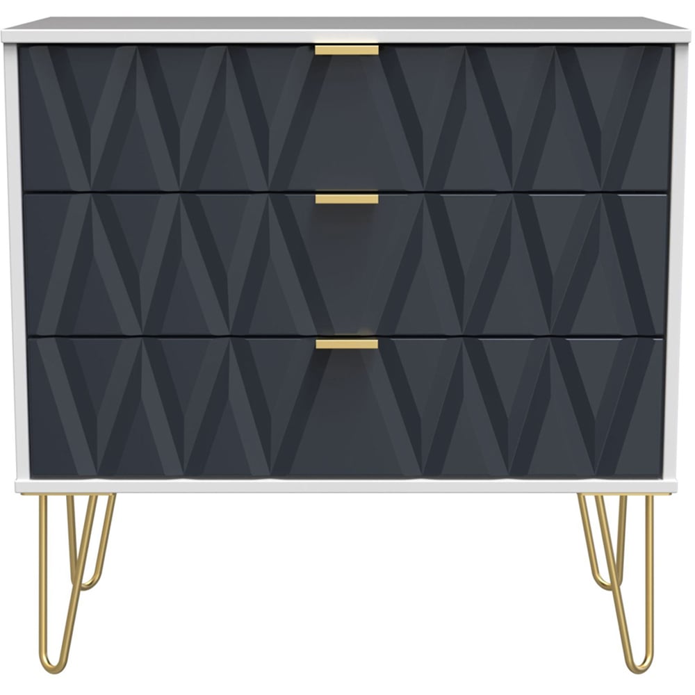 Crowndale Diamond 3 Drawer Matt Indigo and White Chest of Drawers Image 3
