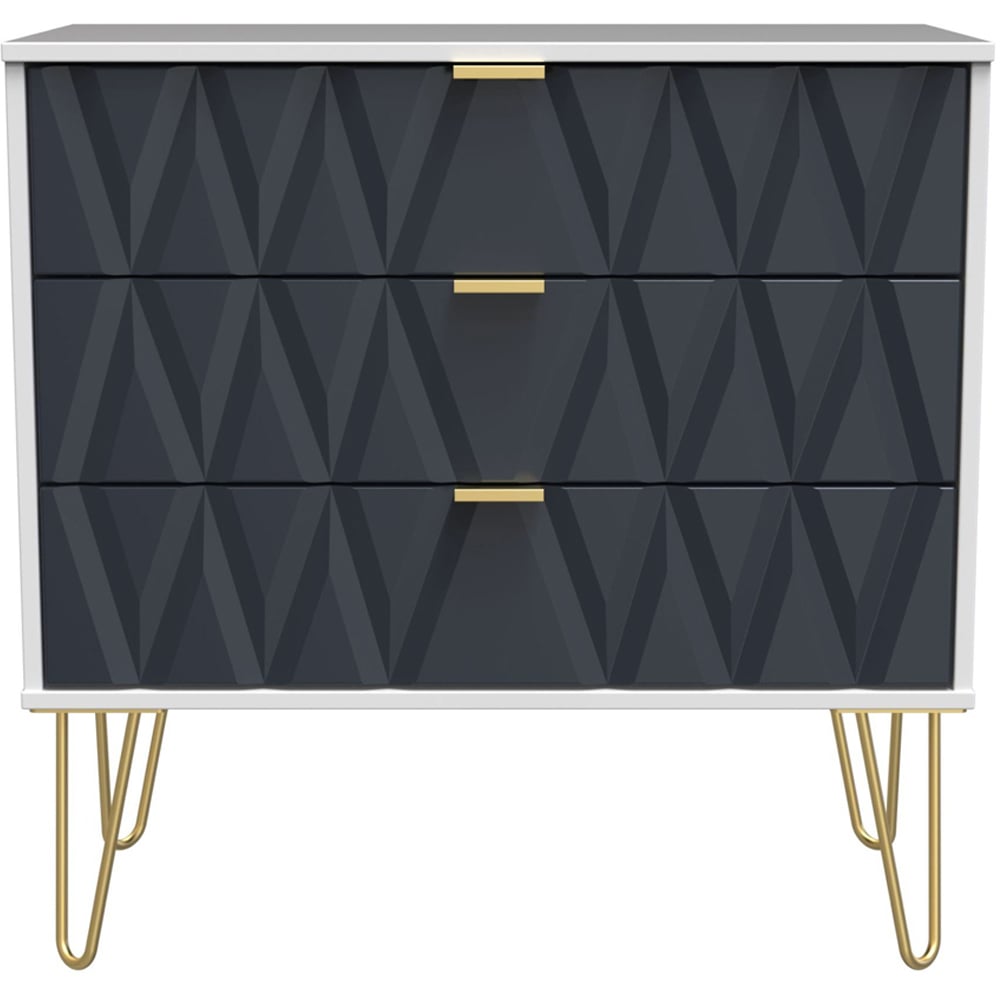 Crowndale Diamond 3 Drawer Matt Indigo and White Chest of Drawers Image 3