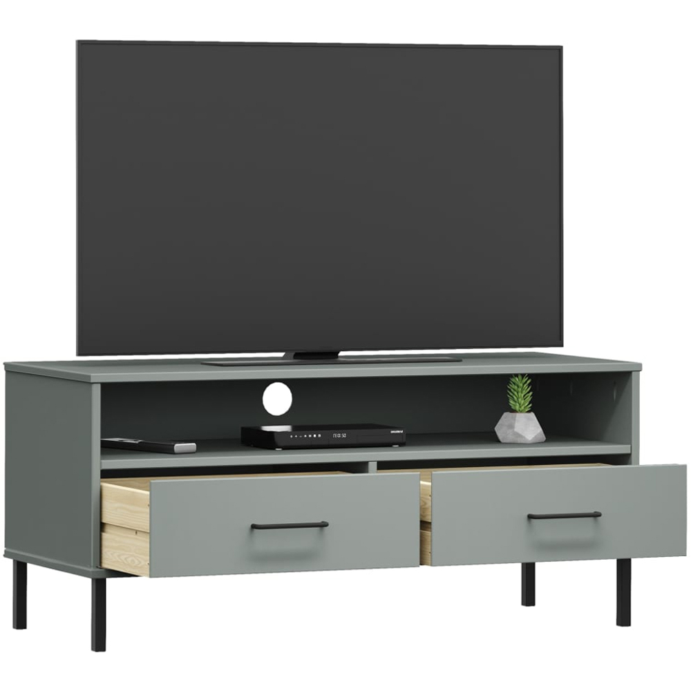 vidaXL Single Shelf 2 Drawer Grey Solid Pine Wood TV Cabinet Image 3