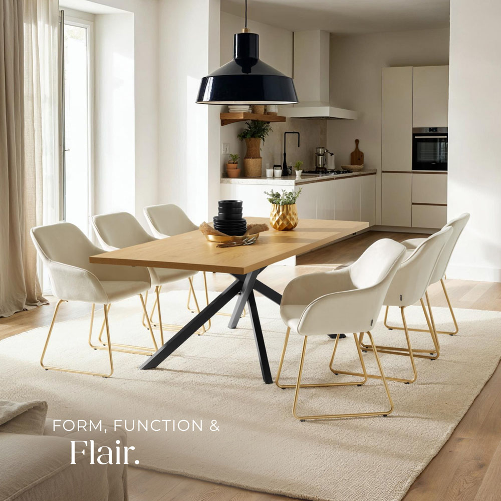 tectake Jeane Set of 6 Cream and Gold Velvet Look Dining Chair Image 8