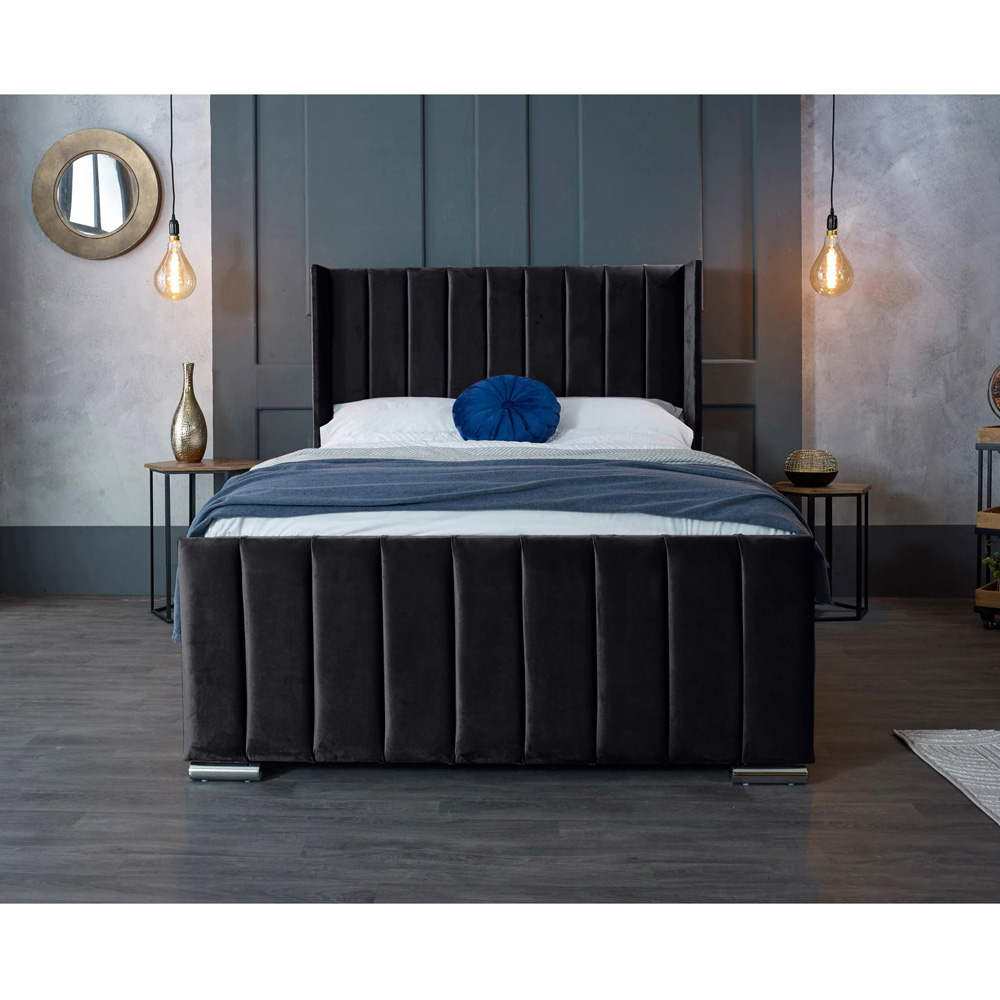 Eleganza Home Meriso King Size Steel Plush Velvet Bed Frame with Winged Headboard Image 4