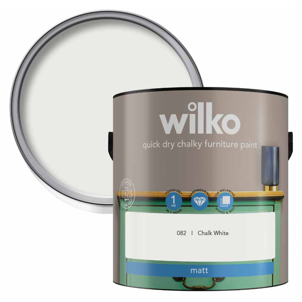 Wilko Quick Dry Chalk White Furniture Paint 2.5L Image 1